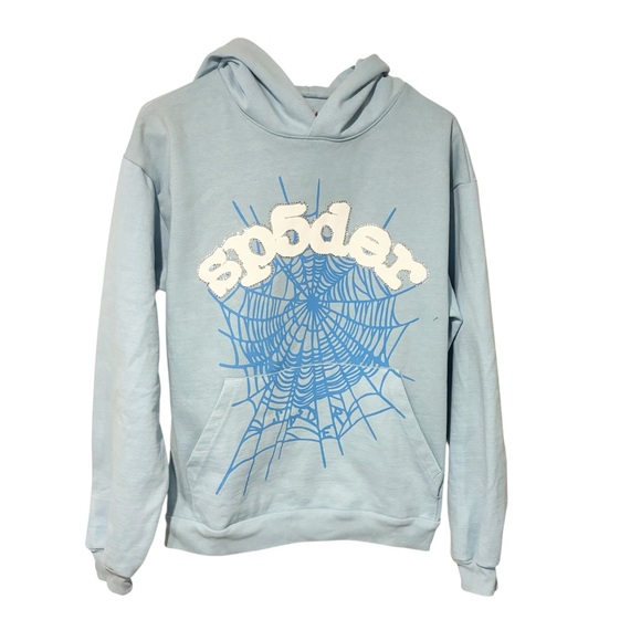 Sp5der Hoodie Sky Blue Size Medium Pullover Hoodie Sweatshirt
